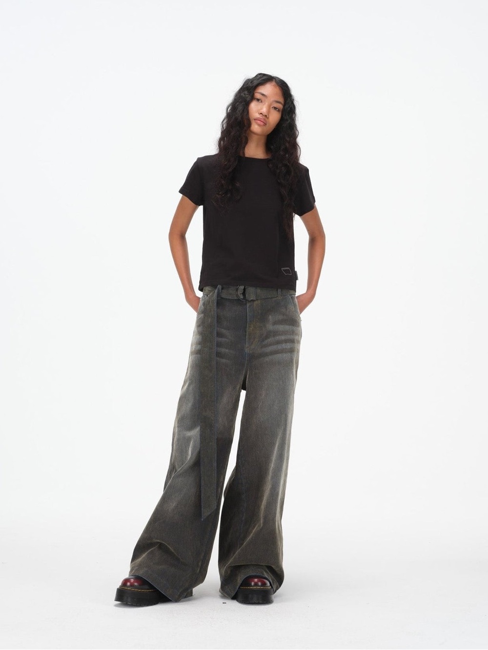 Fried Rice NYC Wide Leg Denim Pants with Sash Belt